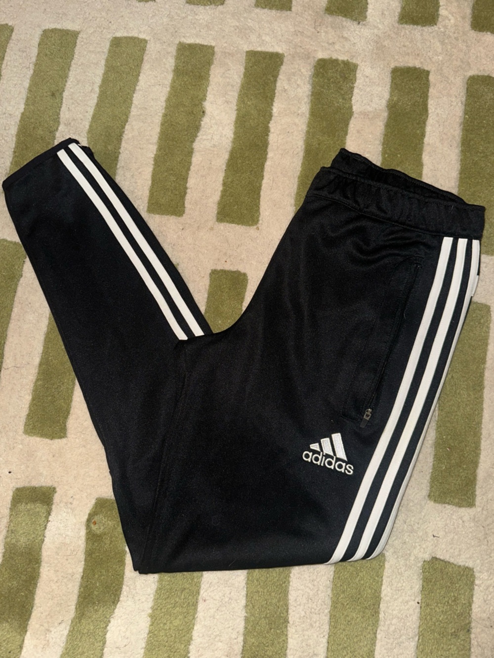 Vintage Adidas Black Track Pants with White Stripes